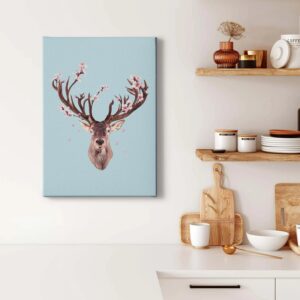 Bricoflor Wandbild Mit Hirsch Tier Leinwand Bild Mit Orchideen Und Geweih Ausgefallenes Leinwandbild Ideal Für Wohnzimmer Und Schlafzimmer