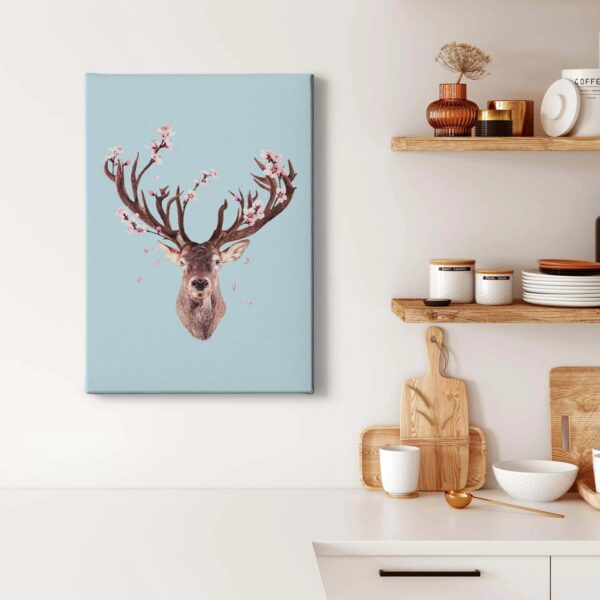 Bricoflor Wandbild Mit Hirsch Tier Leinwand Bild Mit Orchideen Und Geweih Ausgefallenes Leinwandbild Ideal Für Wohnzimmer Und Schlafzimmer