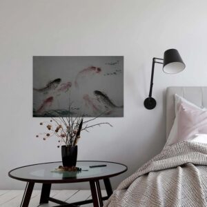 Bricoflor Wandbild Mit Koi Motiv Für Schlafzimmer Und Küche Japanisches Leinwandbild Mit Fischen Canvas Keilrahmen Bild In Grau Und Rot