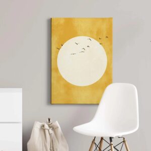 Bricoflor Wandbild Mit Kreis In Gelb Und Weiß Leinwand Bild Im Asiatischen Stil Vogel Bild Auf Leinwand Für Schlaf Und Wohnzimmer Im Mid Century Stil