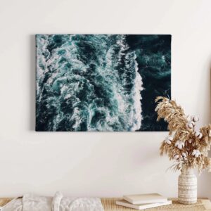 Bricoflor Wandbild Mit Meer Gischt Maritimes Leinwand Bild In Dunkelblau Glattes Leinwandbild Mit Welle Ideal Für Badezimmer Und Schlafzimmer