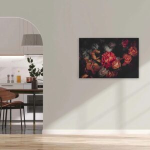 Bricoflor Wandbild Mit Rose Leinwandbild Mit Blumen In Orange Und Schwarz Leinwand Bild Mit Orchidee Und Hortensie Für Schlafzimmer Und Wohnzimmer