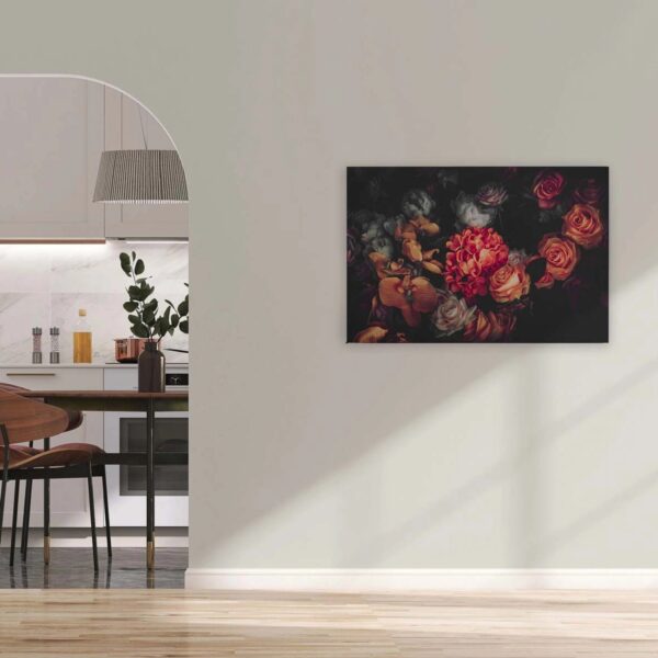Bricoflor Wandbild Mit Rose Leinwandbild Mit Blumen In Orange Und Schwarz Leinwand Bild Mit Orchidee Und Hortensie Für Schlafzimmer Und Wohnzimmer