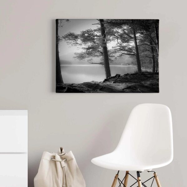 Bricoflor Wandbild Mit See Leinwand Bild Mit Wald In Schwarz Weiß Für Flur Und Schlafzimmer Landschaft Bild Auf Leinwand Und Keilrahmen