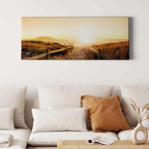 Bricoflor Wandbild Mit Sonnenuntergang Am Meer Leinwand Bild Mit Strand Motiv In Orange Und Gelb Wohnzimmer Und Schlafzimmer Bild Im Maritimen Stil