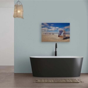 Bricoflor Wandbild Mit Strandkorb Ostsee Leinwandbild Maritim Strand Bild Für Schlafzimmer Und Wohnzimmer Blau In 90 X 60 Cm