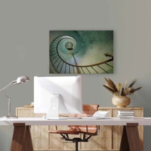 Bricoflor Wandbild Mit Treppe In Türkis Leinwandbild Lost Places Mit Wendeltreppe Deko Bild In 90 X 60 Cm Für Flur Und Büro