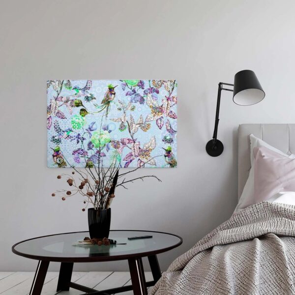 Bricoflor Wandbild Mit Vogel In Hellblau Leinwand Bild Mit Paradiesvogel Und Blättern Keilrahmen Bild Mit Mandala Im Grafischen Stil Für Schlafzimmer