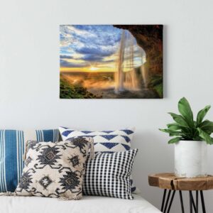 Bricoflor Wandbild Mit Wasserfall In Abendstimmung Landschaft Leinwand Bild Mit Sonnenuntergang Für Badezimmer Und Schlafzimmer