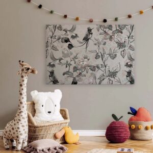 Bricoflor Wandbild Schwarz Weiß Für Badezimmer Und Schlafzimmer Deko Leinwandbild Exotisch Vogel Bild Mit Blättern 120 X 80 Cm