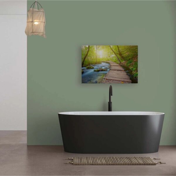Bricoflor Wandbild Steg An Wasser Wohnzimmer Und Büro Bild Mit Wald Bach Blau Grün Leinwandbild In 90 X 60 Cm Natur Motiv