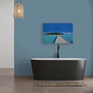 Bricoflor Wandbild Steg In Wasser Blau Leinwandbild Tropische Insel 120 X 80 Cm Für Badezimmer Und Küche Leinwand Meer Strand