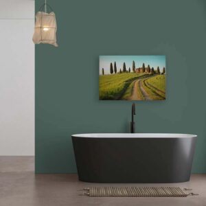 Bricoflor Wandbild Toskana Landschaft Für Küche Und Wohnzimmer Leinwandbild Mediterran Romantisch Italien Deko Bild Grün 90X60 Cm