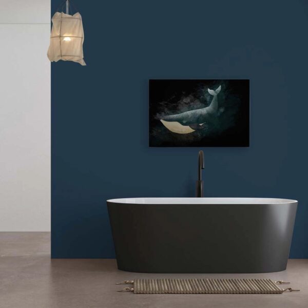 Bricoflor Wandbild Wald Schwarz Blau Deko Leinwandbild Mit Blauwal Für Kinderzimmer Und Schlafzimmer In 120 X 80 Cm