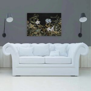Bricoflor Wandbilder Schlafzimmer Mit Blumenwiese Botanical Illustration Bilder In Schwarz Grün Leinwandbild Blätter 120 X 80 Cm