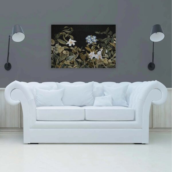 Bricoflor Wandbilder Schlafzimmer Mit Blumenwiese Botanical Illustration Bilder In Schwarz Grün Leinwandbild Blätter 120 X 80 Cm