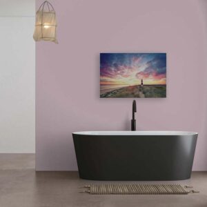 Bricoflor Wandbilder Strand Meer Leuchtturm In Lila Leinwandbild Mit Sonnenuntergang Romantisch Bild Maritim Für Schlafzimmer