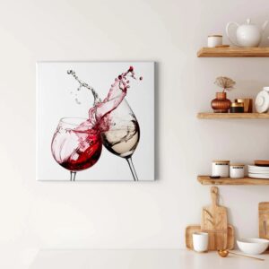 Bricoflor Weinglas Bild In Weiß Und Rot Leinwand Bild Mit Rotwein Motiv Quadratisch Wand Deko Küchenbild Ideal Für Restaurants