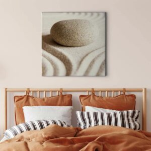 Bricoflor Zen Garten Bild Auf Leinwand Schlafzimmer Und Badezimmer Bild Mit Steinen Am Strand Sand Wandbild Im Wellness Stil In Crème Weiß