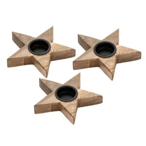 Casamia Teelichthalter Sterne Deko Holz 3er-Set