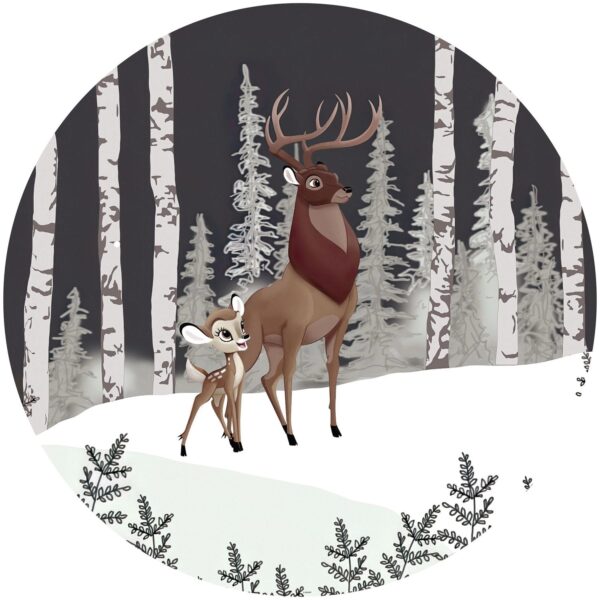 Disney Selbstklebende Runde Tapete Bambi Great Prince Grau und Braun Ø 128 cm 610383