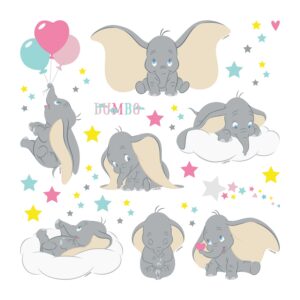 Disney Wandtattoo Dumbo Grau Rosa und Gelb 30 x 30 cm 600237