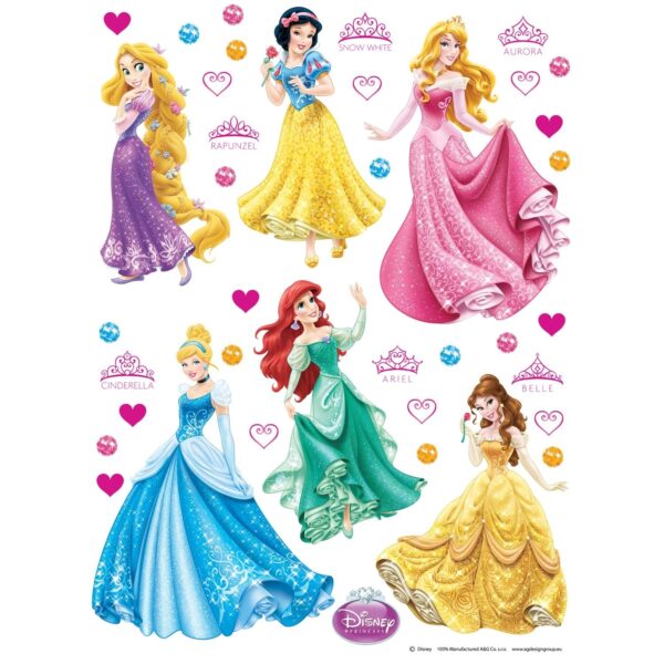 Disney Wandtattoo Prinzessinnen Gelb Grün Rosa und Blau 42