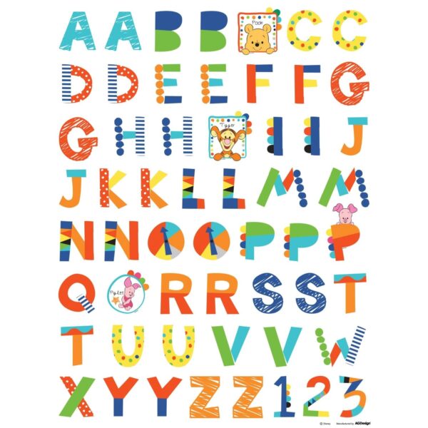 Disney Wandtattoo Pu Der Bär Alphabet Orange Grün und Blau 65 x 85 cm 600207