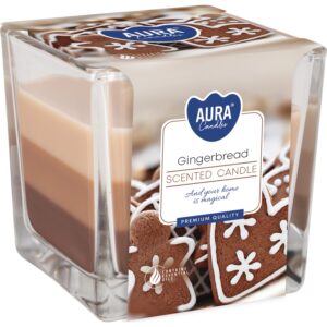 Dreifarbige Duftkerze im Glas Lebkuchen 8 cm x 8 cm x 8 cm