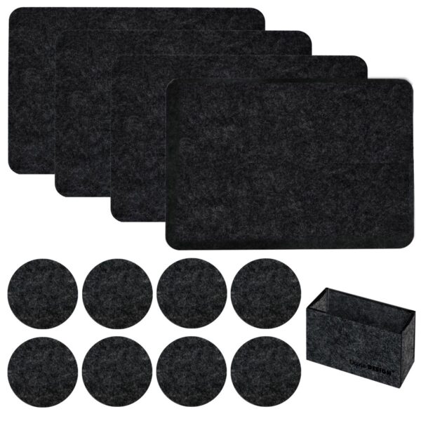 DuneDesign 4 Platzsets aus Filz 43 x 30 x 0.5 cm mit 8 Filz-Untersetzer Schwarz