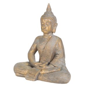 ECD Germany Buddha Figur Sitzend 48cm Hoch aus aus Polyresin Bronze Gartenfigur