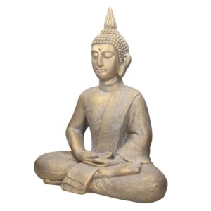 ECD Germany Buddha Figur Sitzend 63cm Hoch aus Polyresin Bronze Gartenfigur