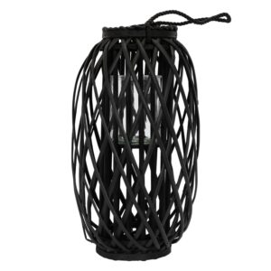 ECD Germany Laterne Ried 50x28cm mit Henkel Schwarz Seilfaser Flechtoptik Rattan