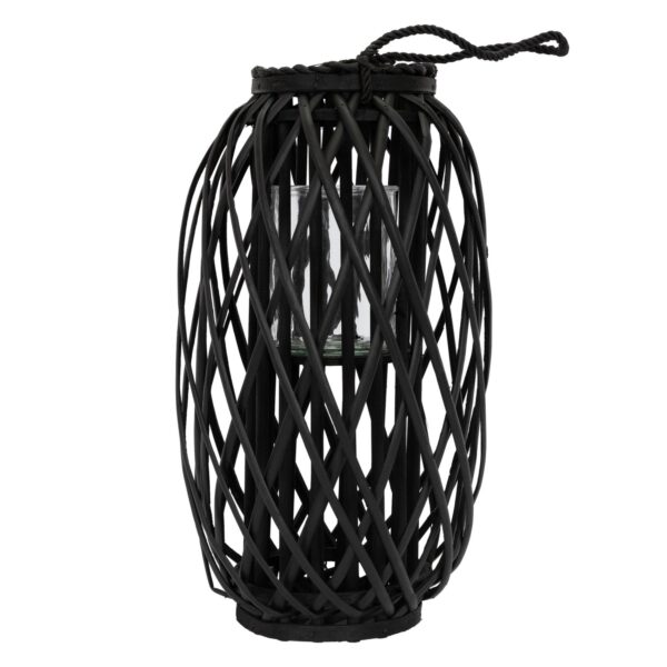 ECD Germany Laterne Ried 50x28cm mit Henkel Schwarz Seilfaser Flechtoptik Rattan