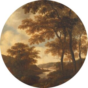 ESTAhome Selbstklebende Runde Tapete Bewaldete Landschaft Orange Ø 140 cm 159012