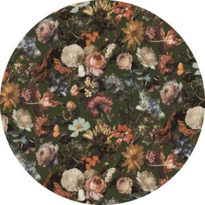 ESTAhome Selbstklebende Runde Tapete Blumen Olivgrün Ø 140 cm 159013