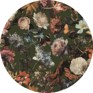 ESTAhome Selbstklebende Runde Tapete Blumen Olivgrün Ø 70 cm 158989