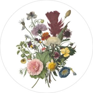 ESTAhome Selbstklebende Runde Tapete Blumenstrauß Grün Rosa und Gelb Ø 70 cm 158996