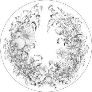 ESTAhome Selbstklebende Runde Tapete Blumenzeichnungen Schwarz-Weiß Ø 70 cm 159108