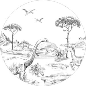 ESTAhome Selbstklebende Runde Tapete Dinosaurier Schwarz-Weiß Ø 70 cm 159073