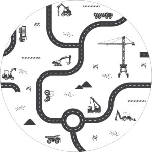 ESTAhome Selbstklebende Runde Tapete Fahrzeuge Schwarz-Weiß Ø 70 cm 159067