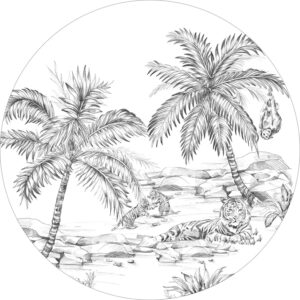 ESTAhome Selbstklebende Runde Tapete Safari-Muster Schwarz-Weiß Ø 70 cm 158980