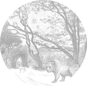 ESTAhome Selbstklebende Runde Tapete Wald Mit Waldtieren Grau Ø 140 cm 159083