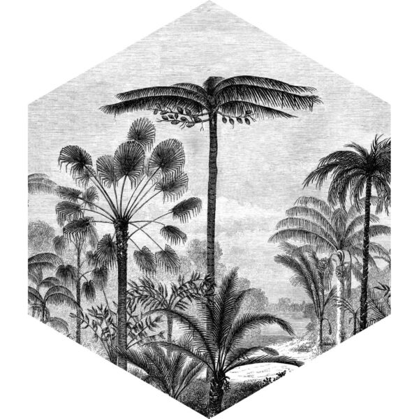 ESTAhome Wandtattoo Tropische Landschaft Mit Palmen Schwarz-Weiß 70 x 81 cm 159000