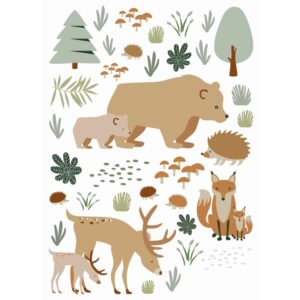 ESTAhome Wandtattoo Wald Mit Waldtieren Beige und Mintgrün 47