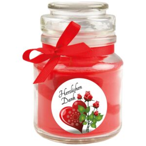 HS Candle Duftkerze & Bonbon Glas Danke Rose Rot