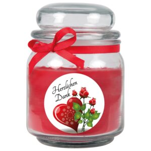 HS Candle Duftkerze & Bonbon Glas Danke Rot Rose