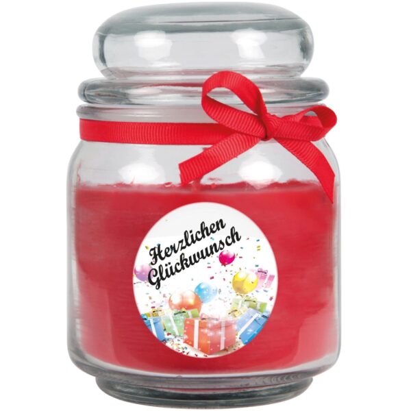 HS Candle Duftkerze & Bonbon Glas Geburtstag Rot Rose