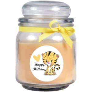HS Candle Duftkerze & Bonbon Glas Geburtstag Vanille Gelb