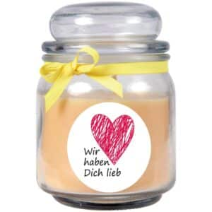 HS Candle Duftkerze & Bonbon Glas Herzen Gelb Vanille
